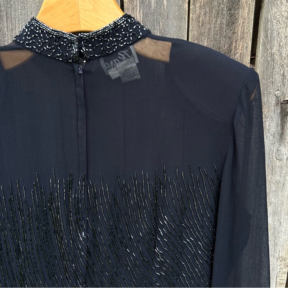 Vintage Y2K Jkara Beaded Sheer Blouse Top Polyester Black 8 - Picture 10 of 16